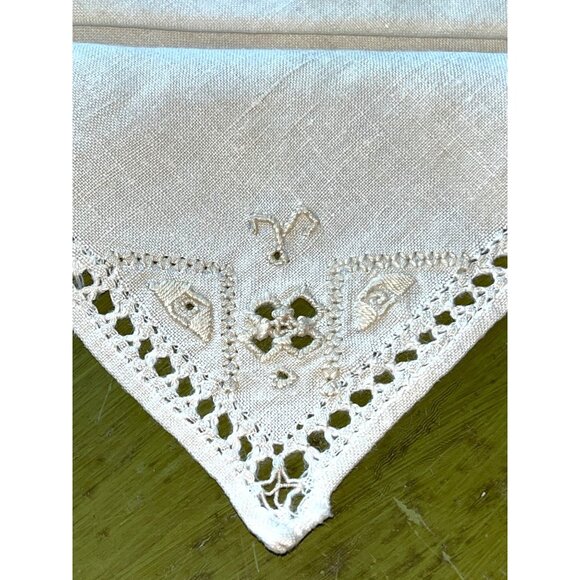 Vtg Linen Napkins Flax 12.5" Square Embroider Drawnwork Cottagecore Dining Home - Picture 1 of 9